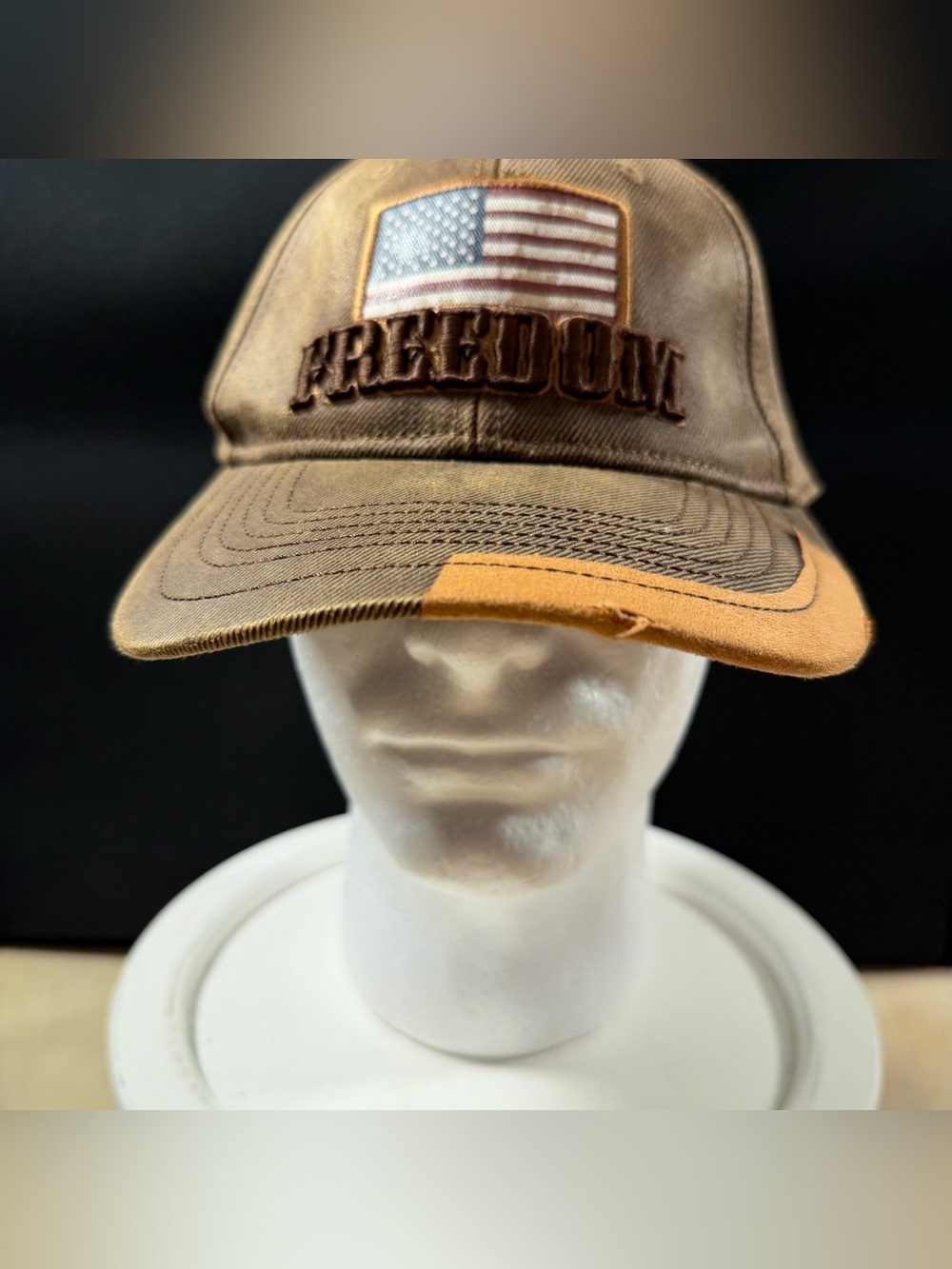 Men’s Brown Freedom Flag Hat From Top Of The World, Adjustable